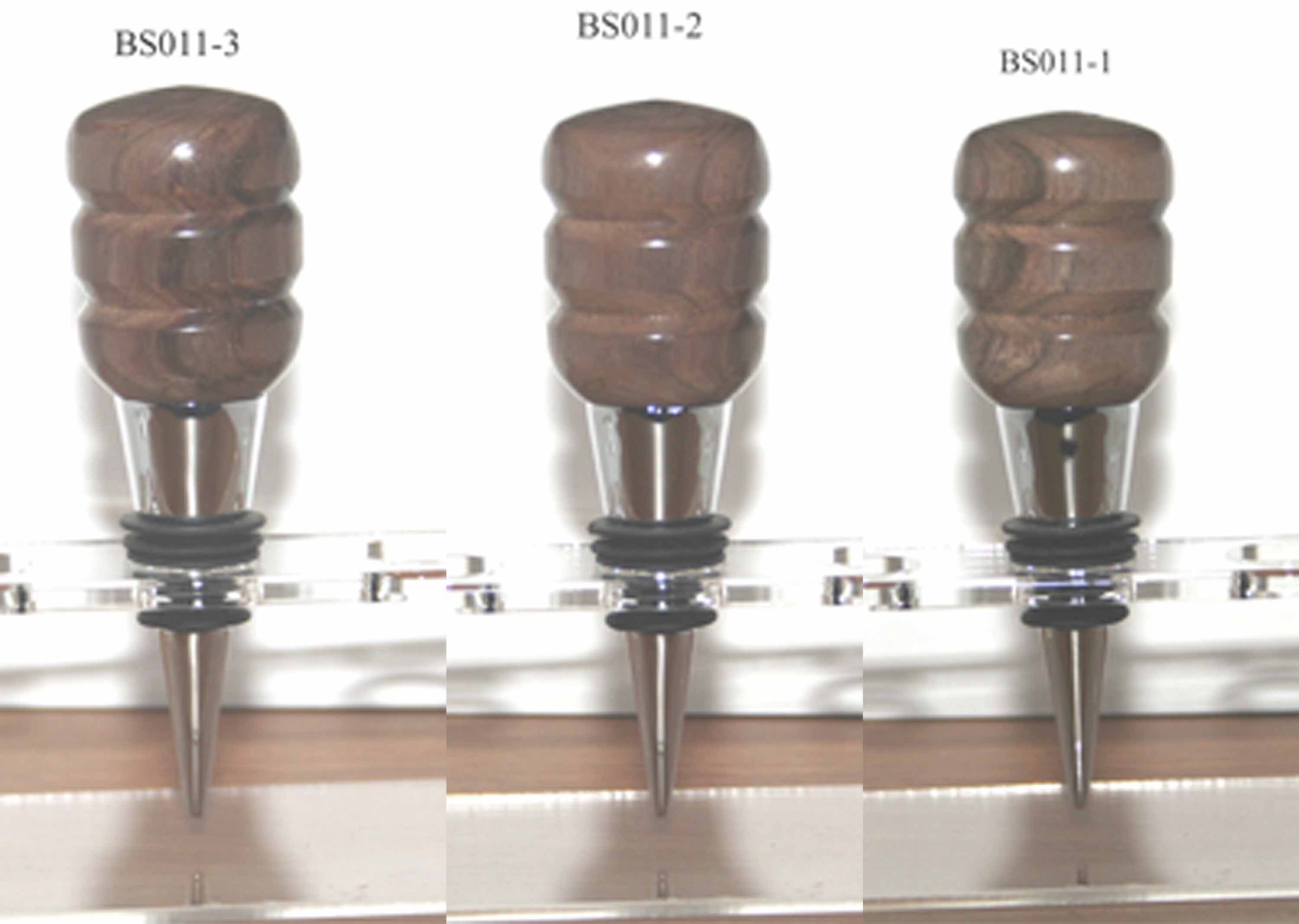 Bottle Stopper Walnut wood Chrome w/black silicone stopper 1-3/4" tall x 1-3/8" diameter, 4-1/2" long overall