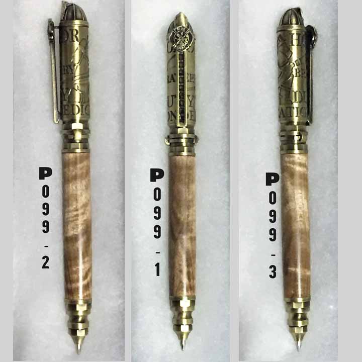 Pen Firefighter "Push and Lock" Curly Maple  and  Antique Brass  finish P099