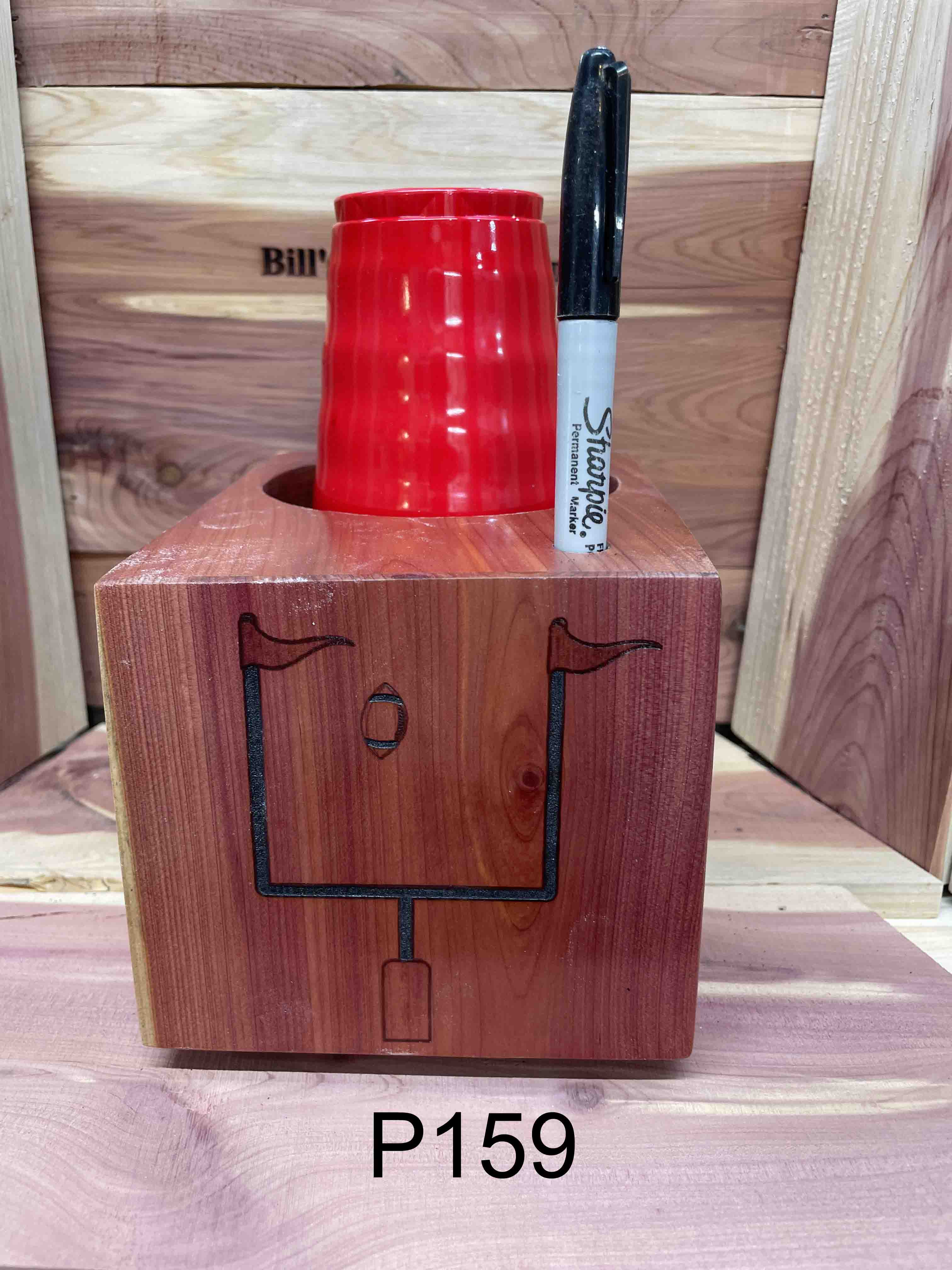 Solo Cup Holder Laser Engraved Red Cedar, "TAKE A CUP & Mark It up" Fish  Pattern"