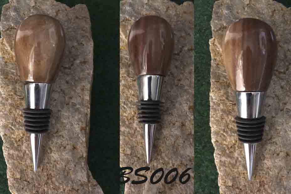 Bottle Stopper Walnut wood Chrome w/black silicone stopper 2" tall x 1-1/2" diameter, 4-3/4 long overall