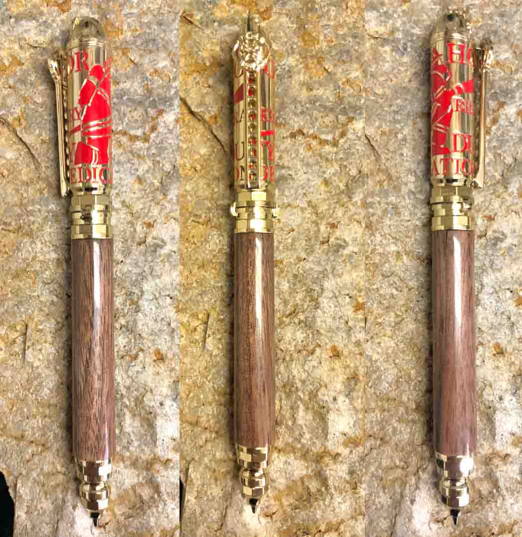 Pen Firefighter "Push and Lock" Walnut with Polished Brass Body P147
