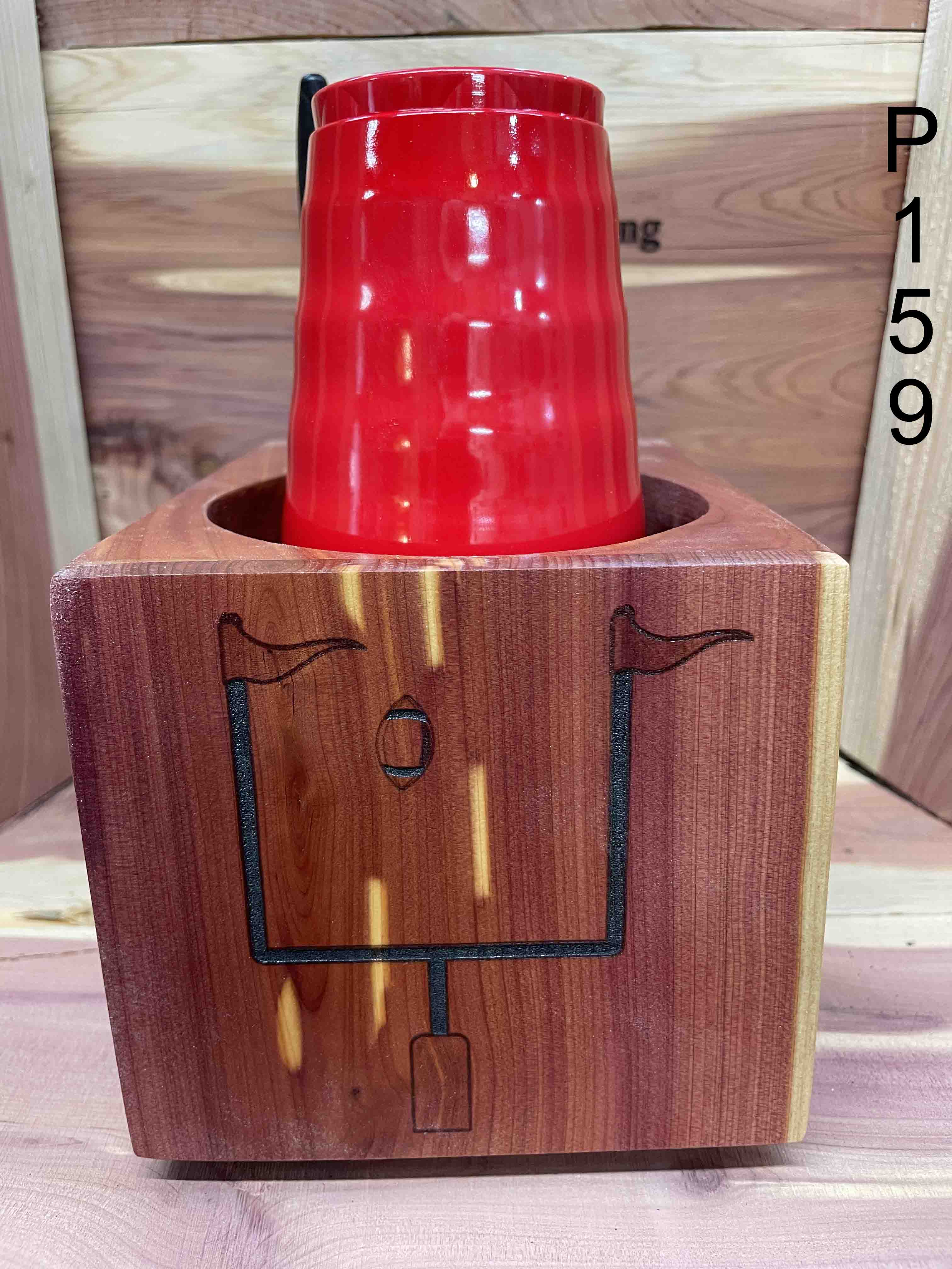 Solo Cup Holder Laser Engraved Red Cedar, "TAKE A CUP & Mark It up" Fish  Pattern"