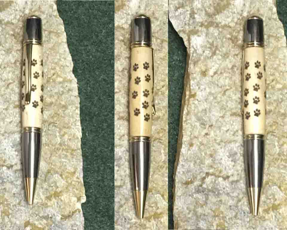 Pen Puppy Paw Engraved on maple wood   24 kt gold/ gun metal finish Twist to open ball point P118