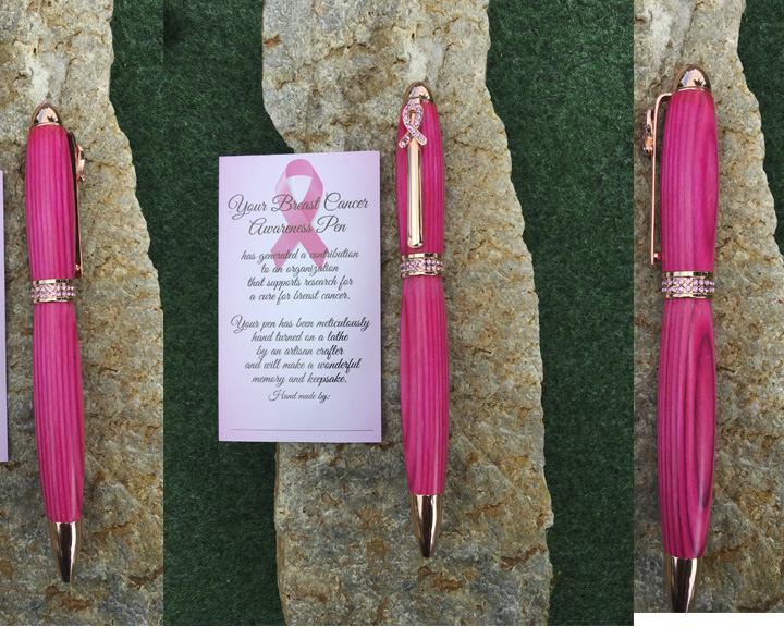 Breast Cancer Awareness Rose Gold with Pink Crystals Twist Pen Hot  pink laminated wood P121